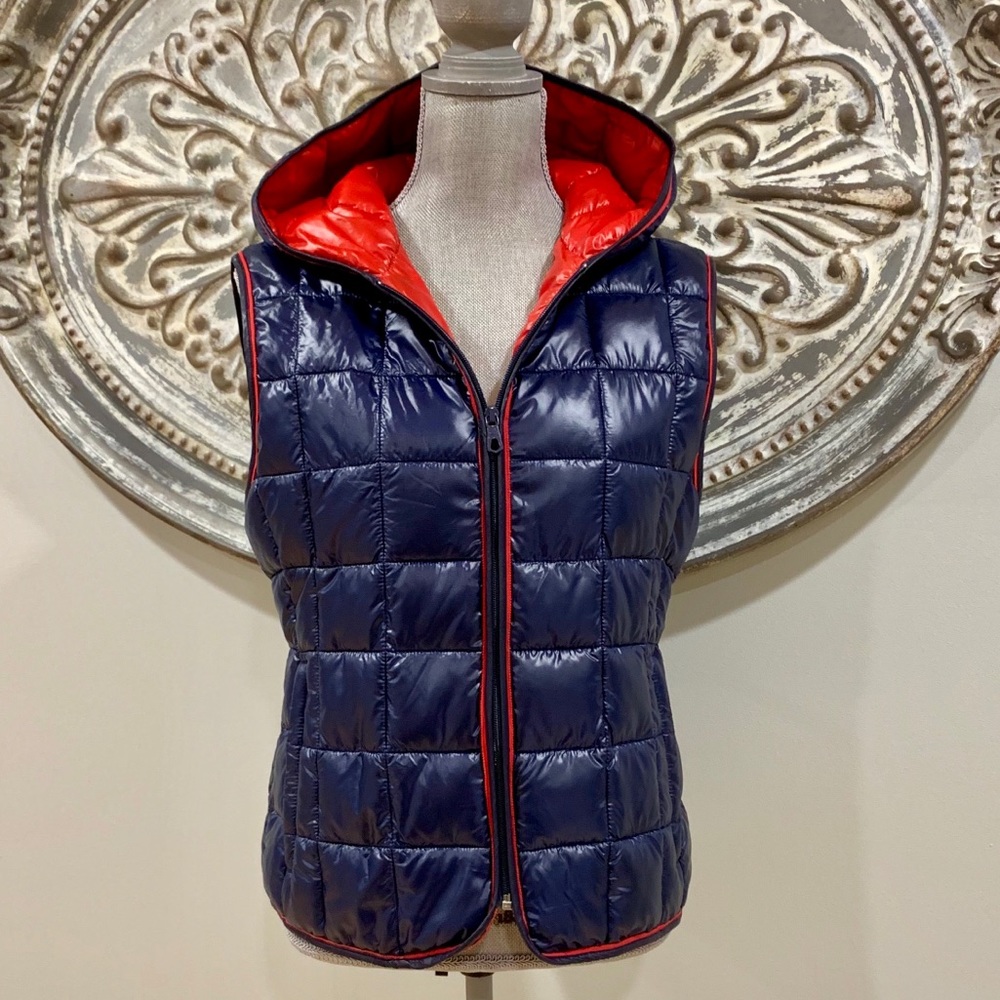 Sperry Top Sider Navy/Red Hooded Puffer Vest LG